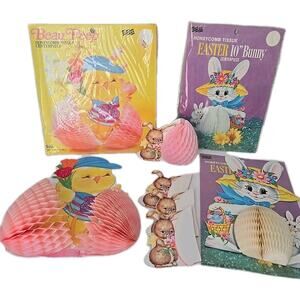 7 Vintage Easter Bunny Honeycomb Die Cut Chick Eureka American Greeting Lot